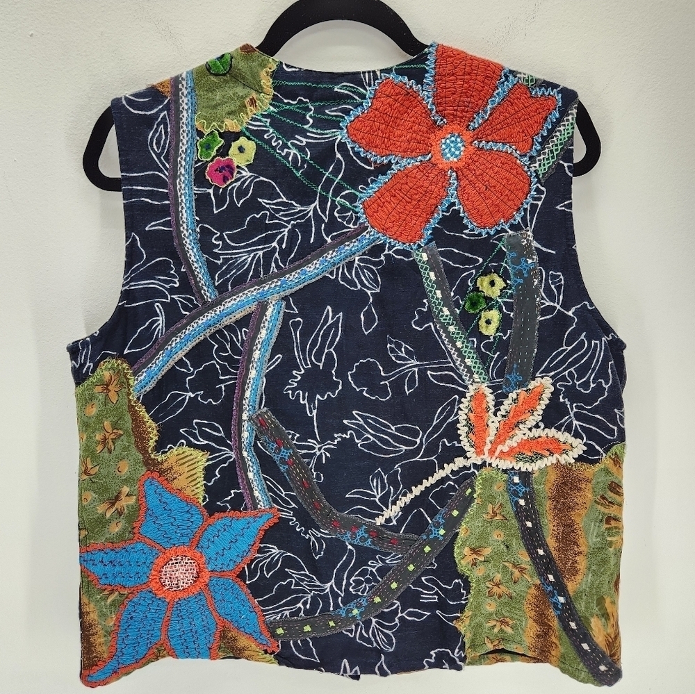 Chico's Vintage Embroidered Floral Vest Womens Large Black 90s Boho - Picture 5 of 7